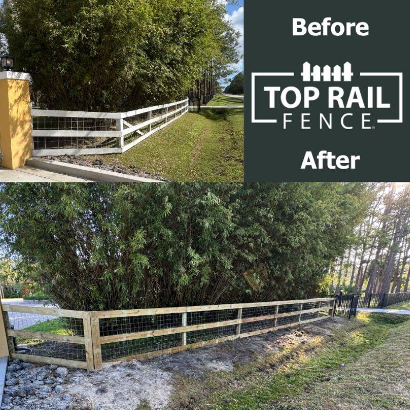 ranch rail and black chain link fence installed by Top Rail Fence