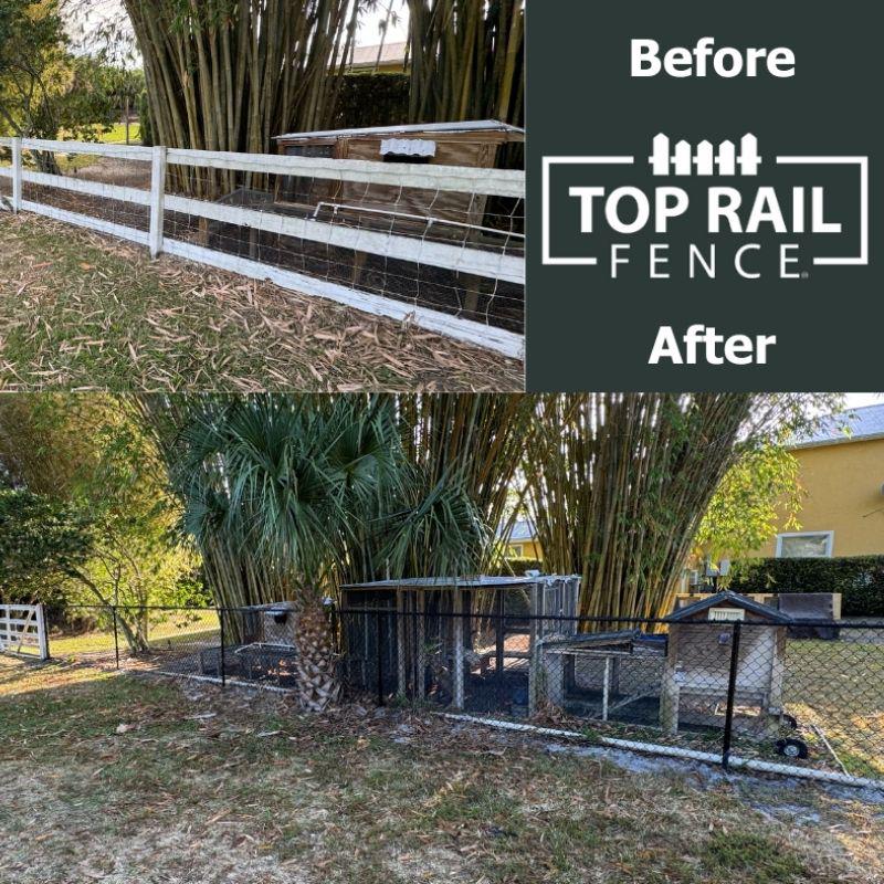 ranch rail and black chain link fence installed by Top Rail Fence
