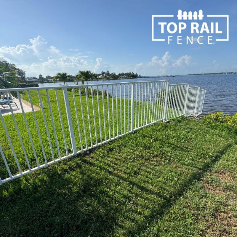 white aluminum fence installed by Top Rail Fence