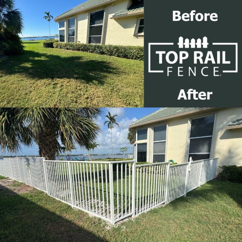 white aluminum fence installed by Top Rail Fence