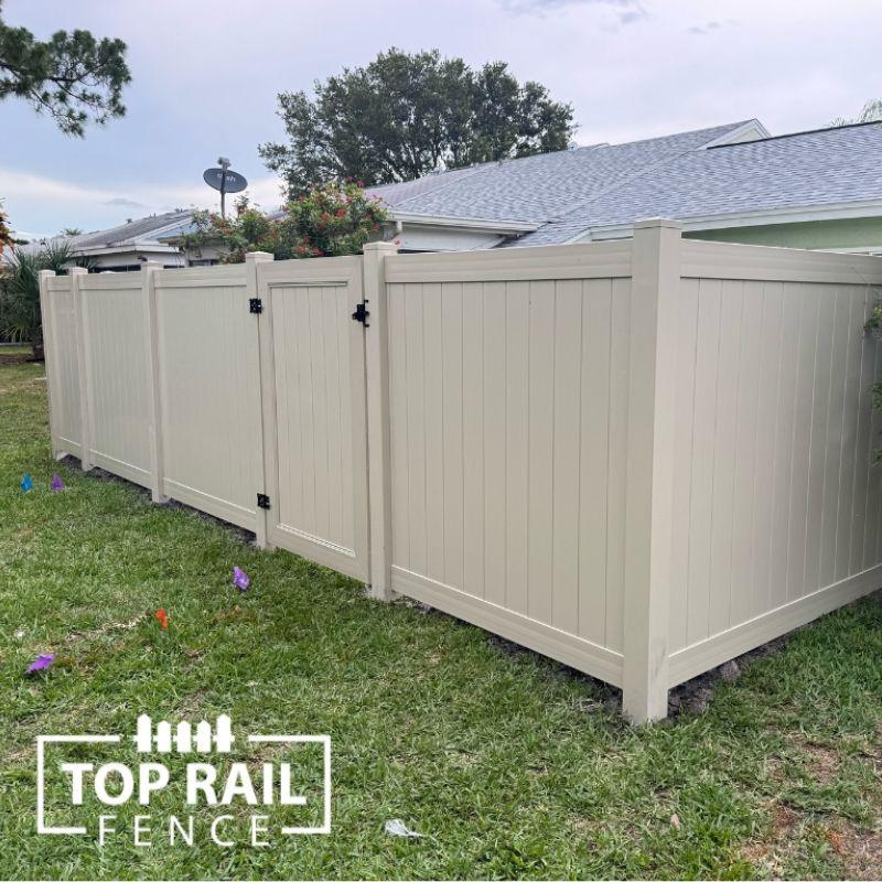 Tan Privacy Vinyl Fence Installation
