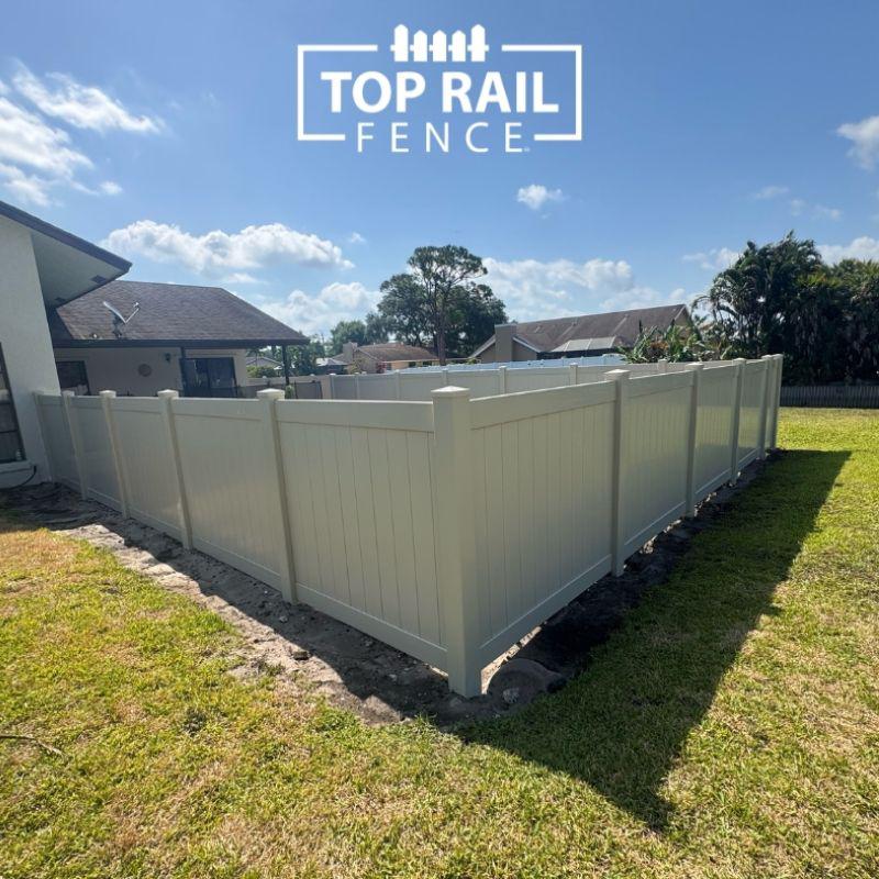 Tan Privacy Vinyl Pool Fence Installation