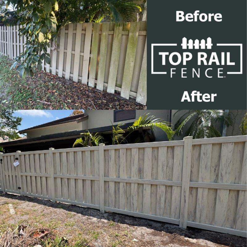 shadowbox vinyl fence installed by Top Rail Fence