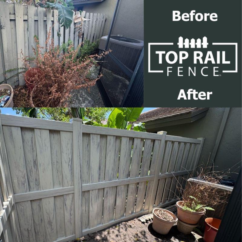 shadowbox vinyl fence installed by Top Rail Fence