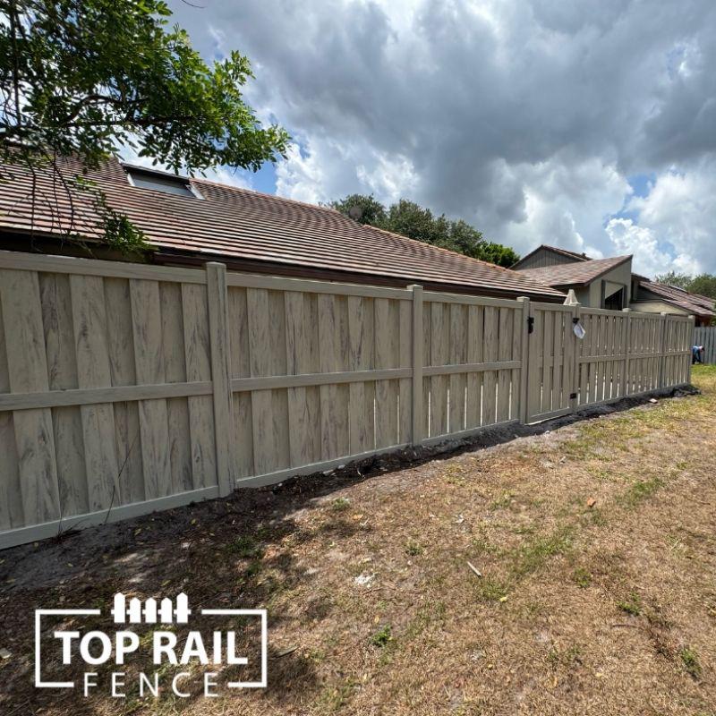 shadowbox vinyl fence installed by Top Rail Fence