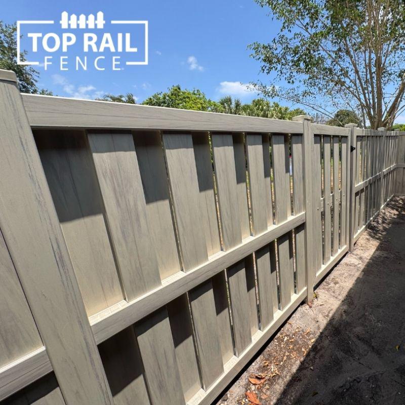 shadowbox vinyl fence installed by Top Rail Fence