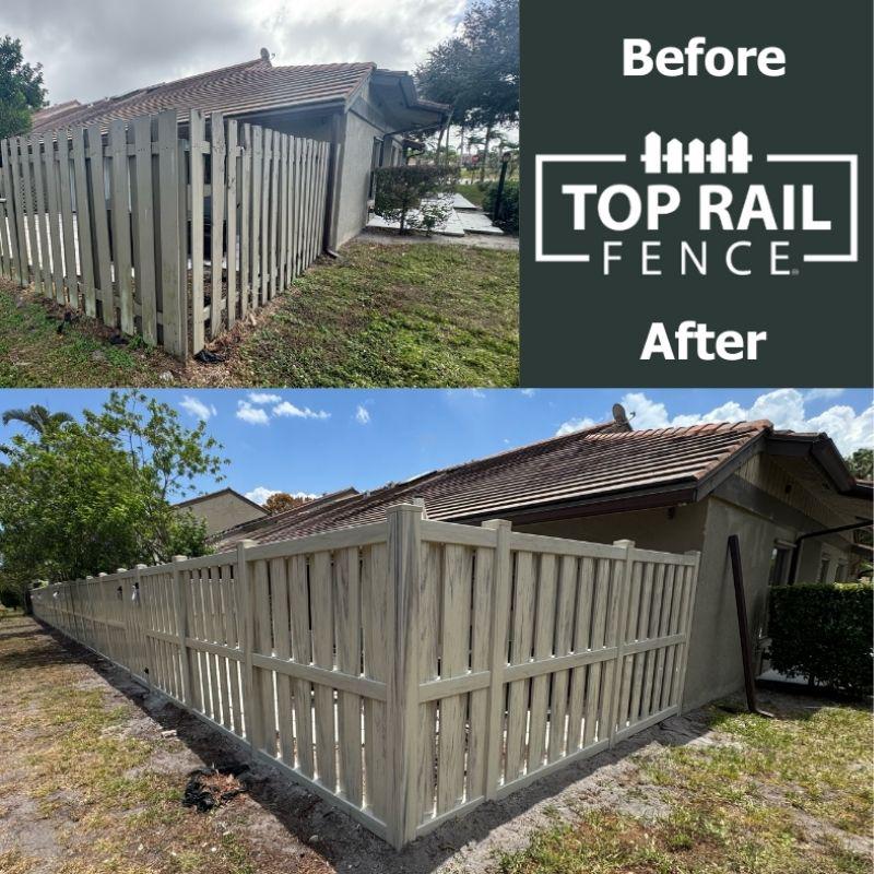 shadowbox vinyl fence installed by Top Rail Fence