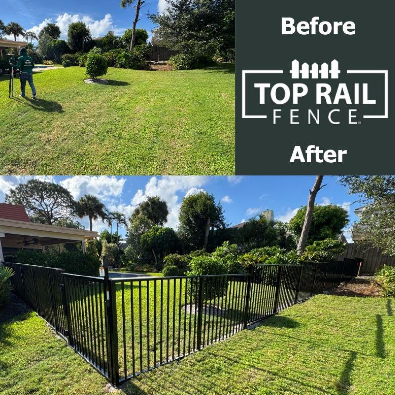 ornamental metal fence installed by top rail fence