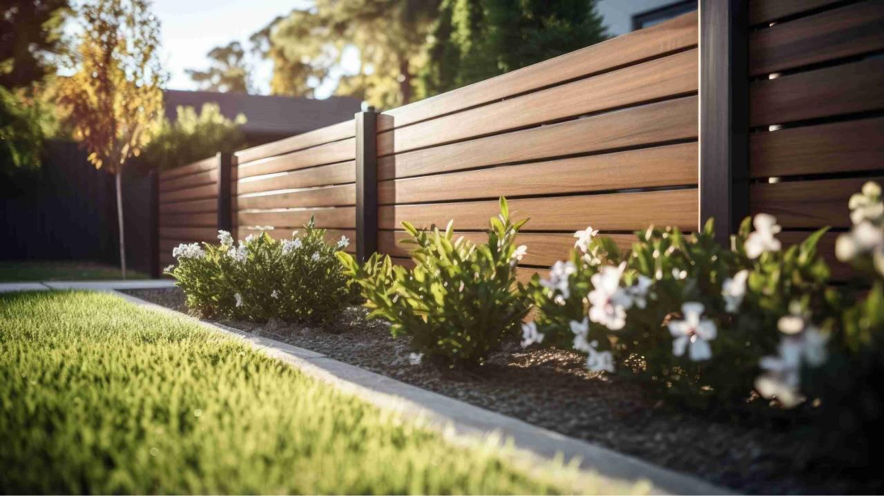 Horizontal Wood Fence with landscaping