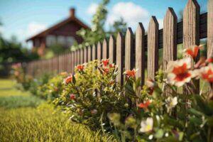 Wood picket fence with flowers