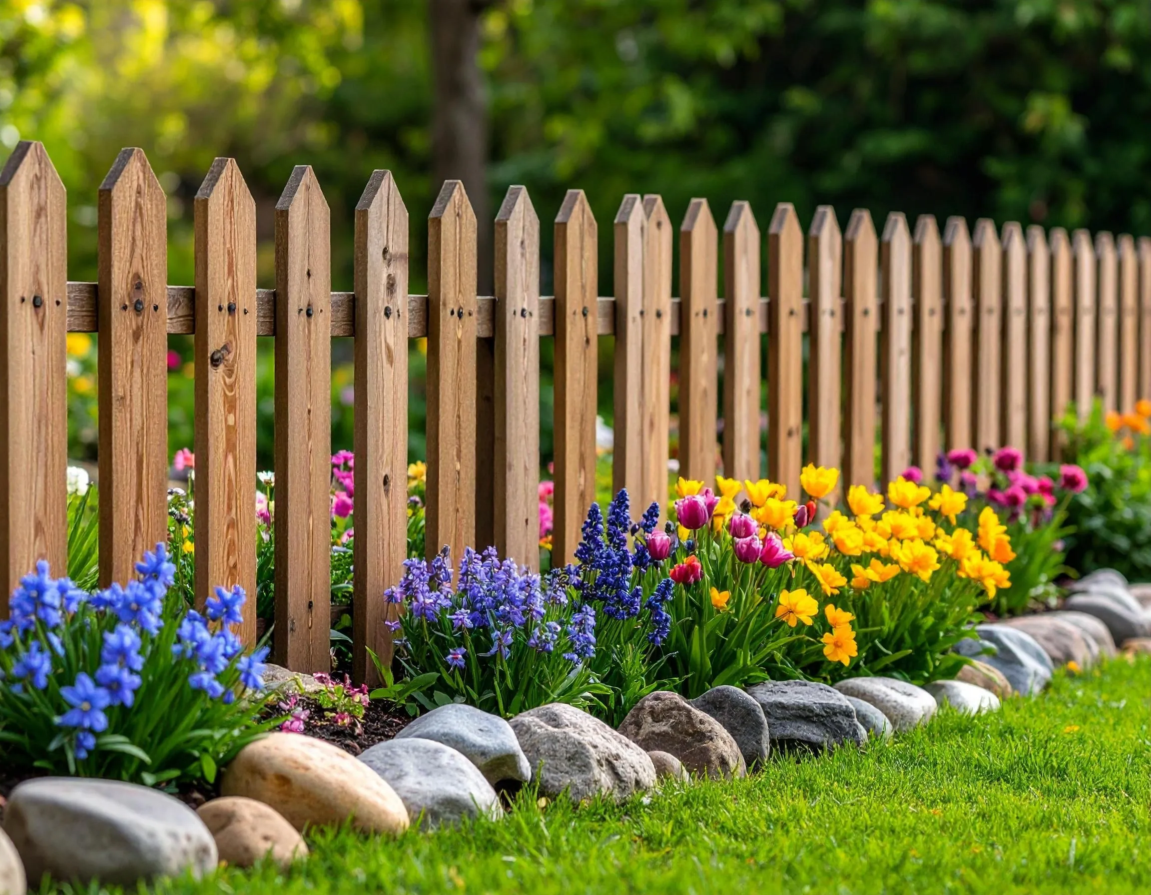 Wood open picket fence