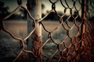 rusty metal fence