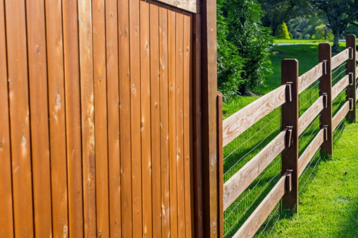 wood cap/trim and ranch rail fence