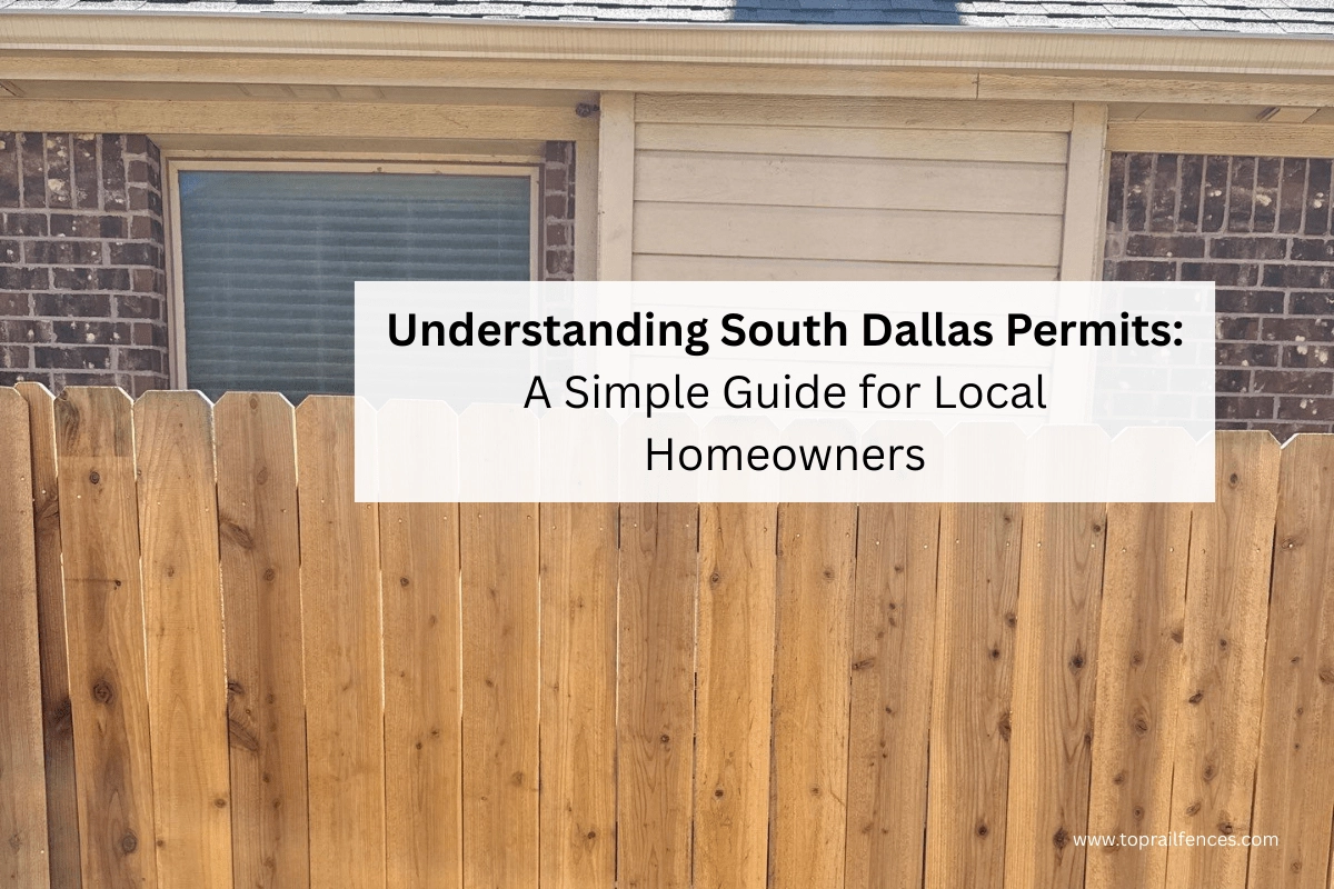 Wood fence near a home with overlay text about undestanding fence permitting in South Dallas