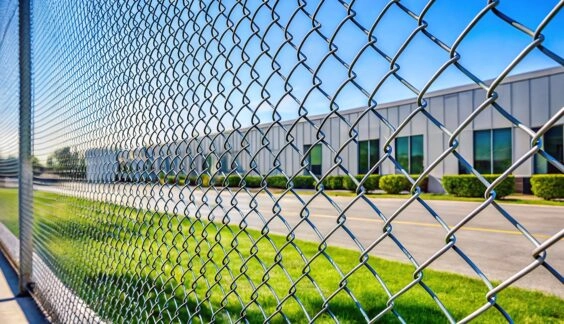 Simple metal chain link fence for industrial park security