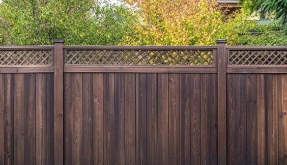 Decorative Lattice top stained dark wood fence