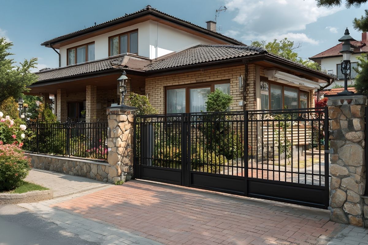 Mixed material fencing outside of a residential home