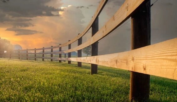Wooden post and rail fence