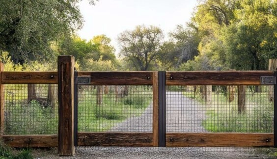 Woven wire and wood mixed material agricultural fence and gate