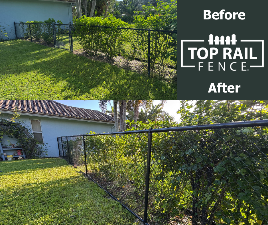 chain link fence installed by top rail fence