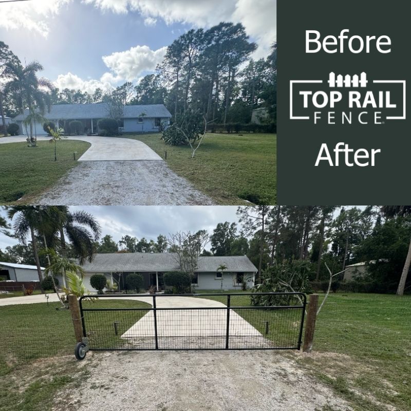 Before and after of a new driveway gate