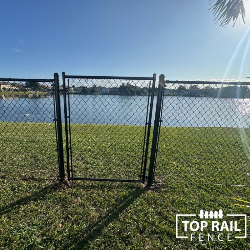 new chain link fence gate installed by Top Rail Fence