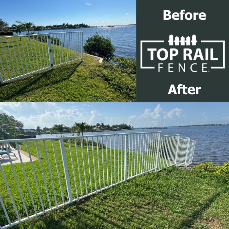 white aluminum fence installed by Top Rail Fence