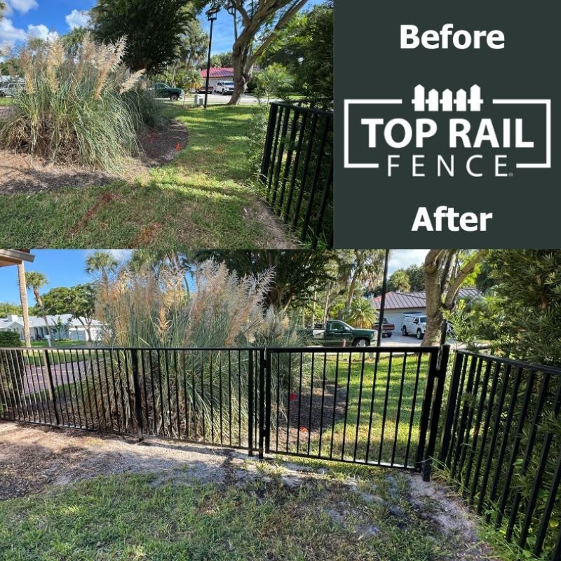 ornamental metal fence installed by top rail fence