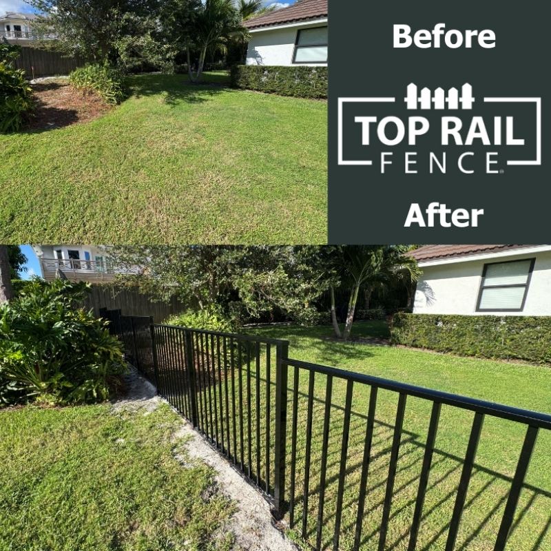ornamental metal fence installed by top rail fence