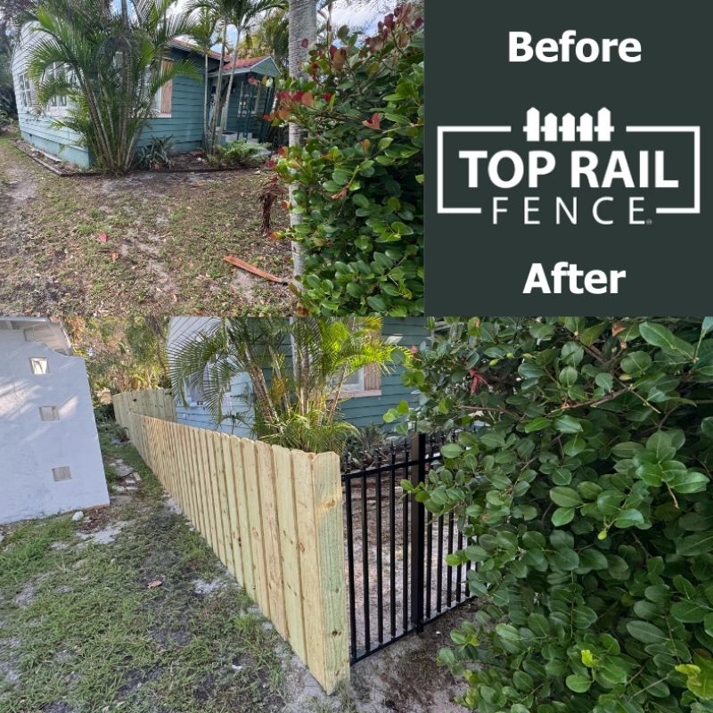 wood and aluminum fence installed by top rail fence