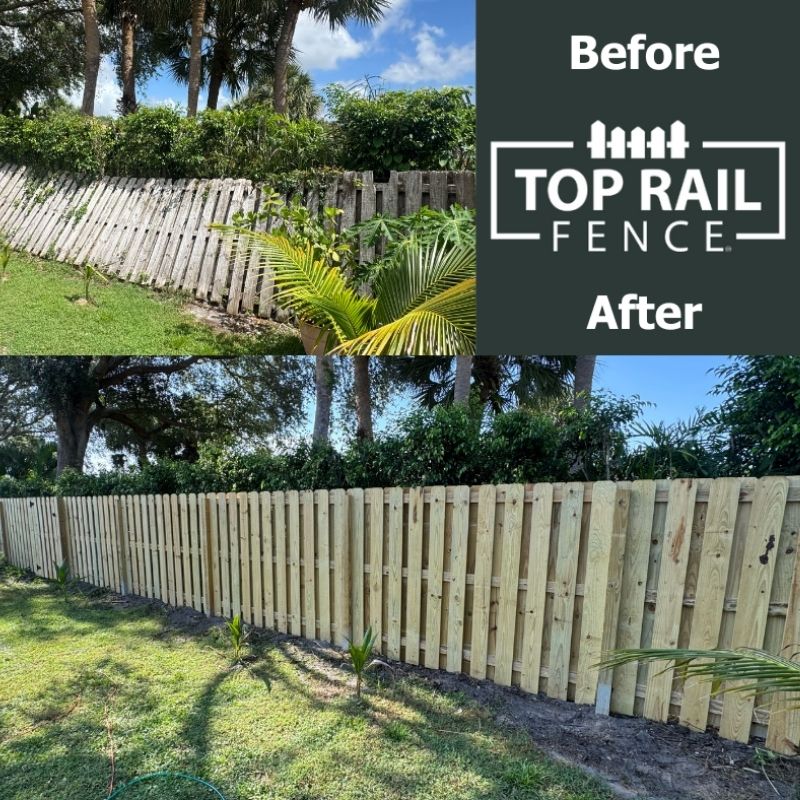 wood shadowbox fence installed by top rail fence