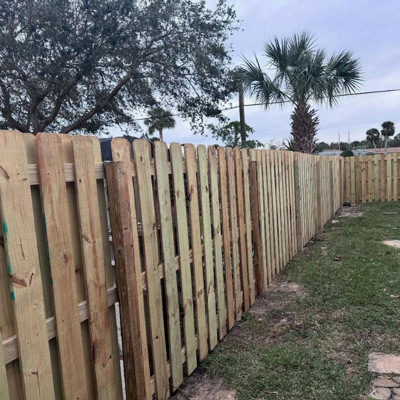 shadowbox wood fence in backyard