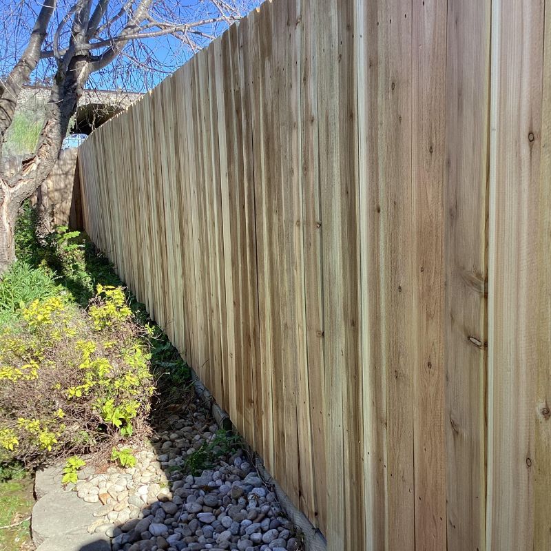 Close up of new cedar wood fence