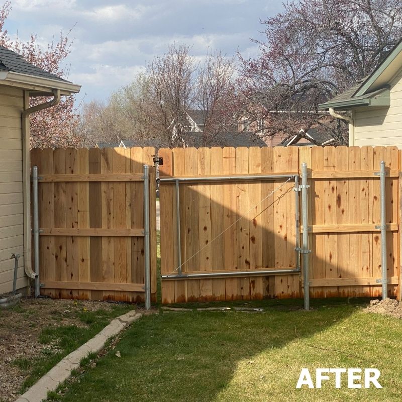 cedar fence and gate with steel posts installed by Top Rail Fence