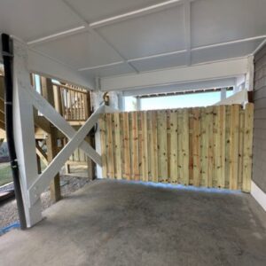 Board on Board pool privacy fence installed by Top Rail Fence