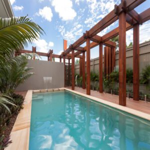 wood pergola vinyl privacy fencing pool