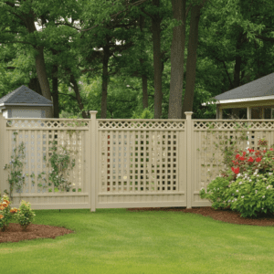 tan all lattice vinyl fence