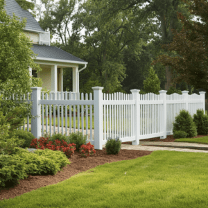 white picket vinyl fence