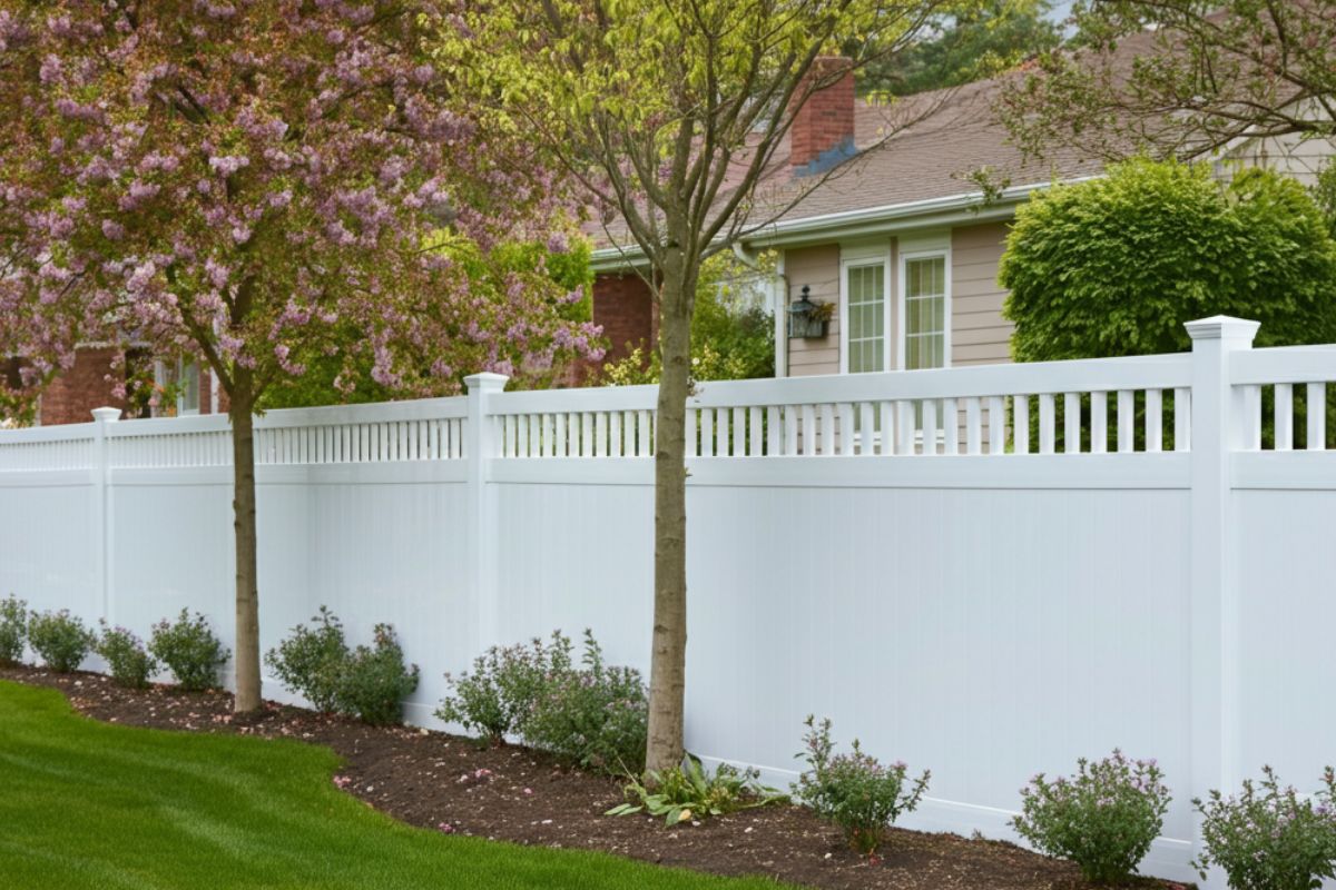 white vinyl fence in front of homes