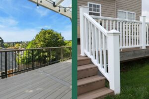 Aluminum railing and wood railing on homes