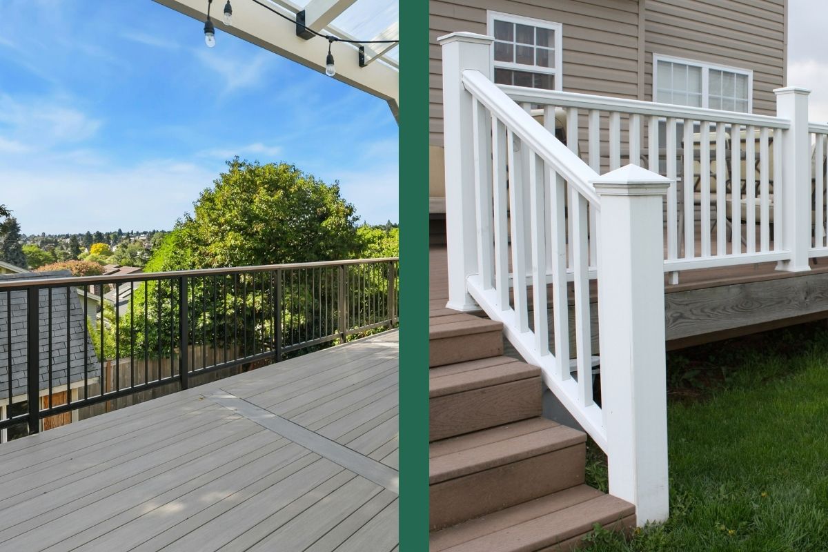 Aluminum railing and wood railing on homes