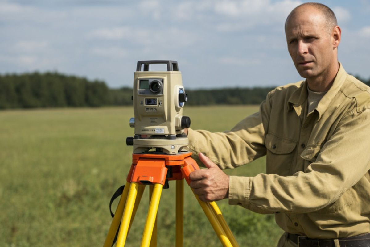 A man surveying land