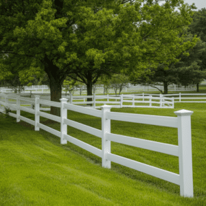 white vinyl split rail fence