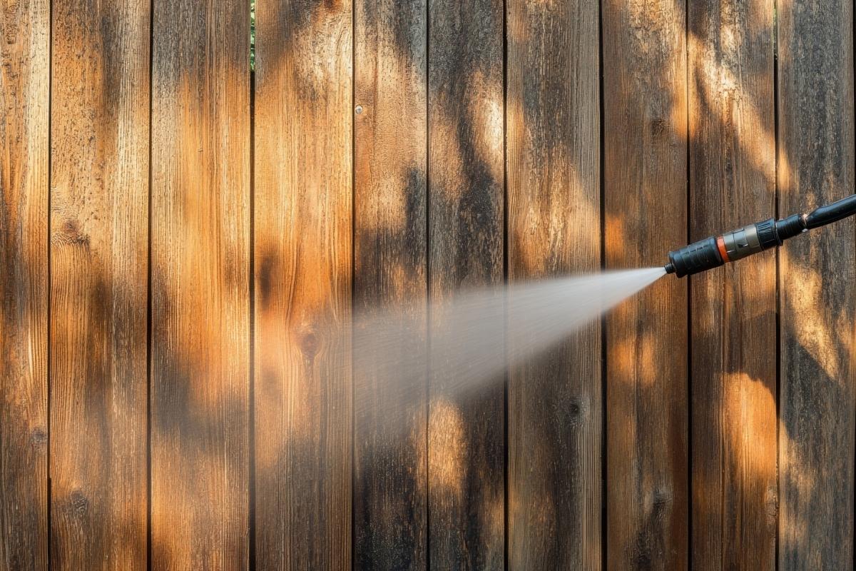 powerwashing a wood fence