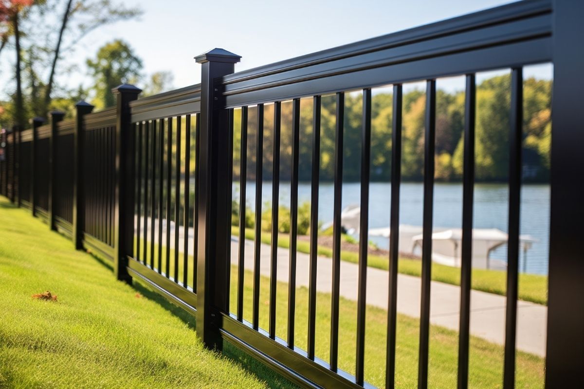 close up of an aluminum fence at the park