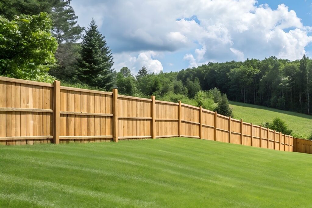 Racked Wood fence on a sloped property