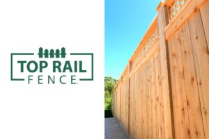 Top Rail Fence logo with a nice wood fence