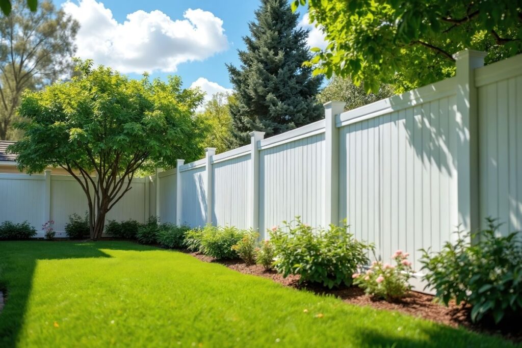 Vinyl fence around a nice backyard