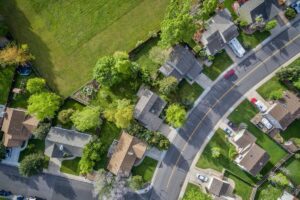 Aerial view of a neighborhood in Fort Collins, Colorado