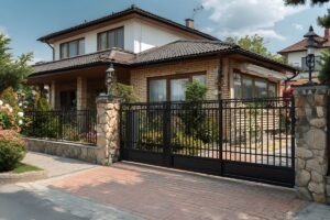 Mixed material fencing outside of a residential home